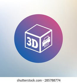 3D Print sign icon. 3d cube Printing symbol. Additive manufacturing. Icon on blurred background. Vector