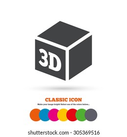 3D Print sign icon. 3d cube Printing symbol. Additive manufacturing. Classic flat icon. Colored circles. Vector