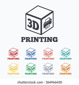 3D Print sign icon. 3d cube Printing symbol. Additive manufacturing. Colored flat icons on white background.