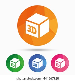 3D Print sign icon. 3d cube Printing symbol. Additive manufacturing. Triangular low poly button with flat icon. Vector