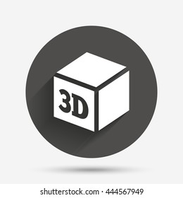 3D Print sign icon. 3d cube Printing symbol. Additive manufacturing. Circle flat button with shadow. Vector