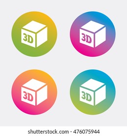 3D Print sign icon. 3d cube Printing symbol. Additive manufacturing. Gradient flat buttons with icon. Modern design. Vector