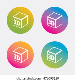 3D Print sign icon. cube Printing symbol. Additive manufacturing. Gradient flat buttons with icon. Modern design. Vector