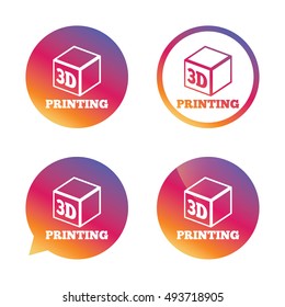 3D Print sign icon. 3d cube Printing symbol. Additive manufacturing. Gradient buttons with flat icon. Speech bubble sign. Vector