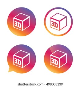 3D Print sign icon. 3d cube Printing symbol. Additive manufacturing. Gradient buttons with flat icon. Speech bubble sign. Vector
