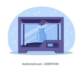 3D print technology concept. Modern and futuristic technologies, innovations. Tablet showing progress printing. Poster or banner. Cartoon flat vector illustration isolated on white background