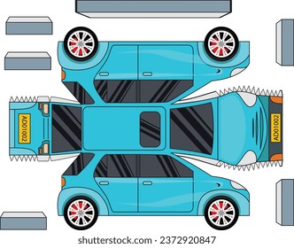 3D PRINTABLE CAR blue, Paper Craft, Ready to print