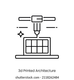 3d printed architecture icon. Outline style icon design isolated on white background