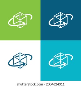 3d Printed Cube With Circular Arrow Around Flat four color minimal icon set