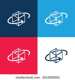 3d Printed Cube With Circular Arrow Around blue and red four color minimal icon set