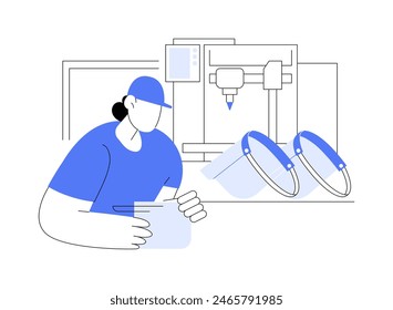 3D printed face shields isolated cartoon vector illustrations. Engineer create face shield using 3D printer, technology in healthcare, protection from virus, pandemic prevention vector cartoon.