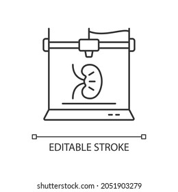 3d printed kidney linear icon. Developing 3d organ structure. Biomedical engineering. Thin line customizable illustration. Contour symbol. Vector isolated outline drawing. Editable stroke