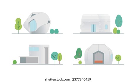 3D printed small houses illustrations set