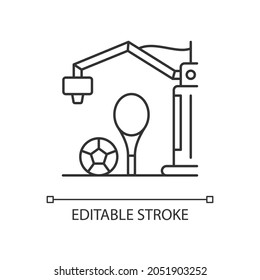 3d Printed Sport Equipment Linear Icon. Sporting Goods Manufacturing. Create Functional Prototype. Thin Line Customizable Illustration. Contour Symbol. Vector Isolated Outline Drawing. Editable Stroke