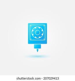 3D printer bright blue vector simple icon - abstract extruder symbol