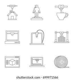 3d printer construct icon set. Outline set of 9 3d printer construct vector icons for web isolated on white background