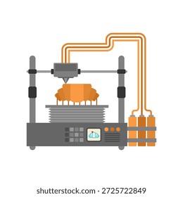 Impresora 3D creando un croissant. Fusión futurista de tecnología alimentaria y diseño culinario, que simboliza la automatización, la innovación y la cocina experimental.

