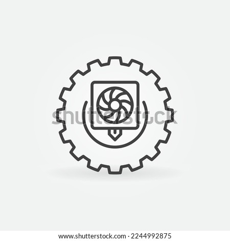 3D printer Extruder inside Gear vector 3D Printing concept thin line icon or symbol