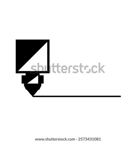 3d printer extruder nozzle with filament logo minimal black and white illustration, ideal for technical presentations, engineering diagrams, or 3d printing-related educational materials.