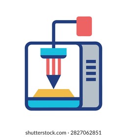 3d printer with extruder nozzle and printing platform in flat style on a white background