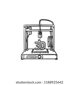 3d printer hand drawn outline doodle icon. Manufacturing, printing machine and technology concept. Vector sketch illustration for print, web, mobile and infographics on white background.