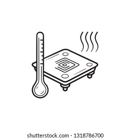3D printer heated bed hand drawn outline doodle icon. Bed plate for 3D printer, heated bed temperature concept. Vector sketch illustration for print, web, mobile and infographics on white background.