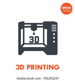 3d printer icon, additive manufacturing pictogram isolated over white