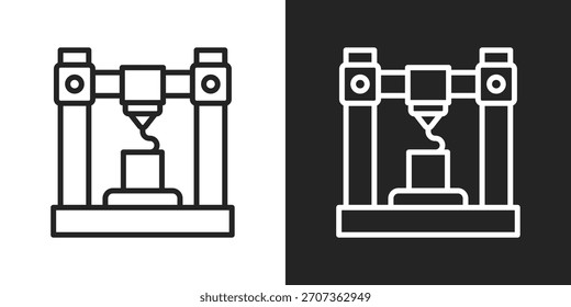 Icono de impresora 3D en estilo de contorno blanco y negro