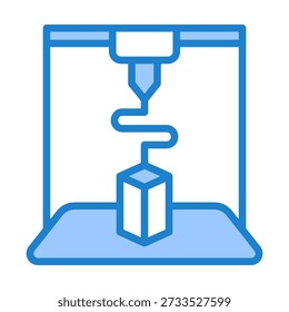 Icono de la impresora 3D con color azul para la gestión de la producción