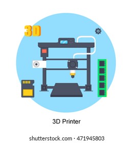 3D Printer icon - A concept of 3D printing machine isolated on blue background