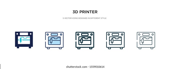 3d printer icon in different style vector illustration. two colored and black 3d printer vector icons designed in filled, outline, line and stroke style can be used for web, mobile, ui