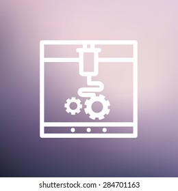 3D printer with infographic design icon thin line for web and mobile, modern minimalistic flat design. Vector white icon on gradient mesh background.
