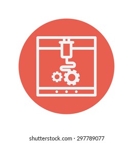 3D printer with infographic design thin line icon for web and mobile minimalistic flat design. Vector white icon inside the red circle.