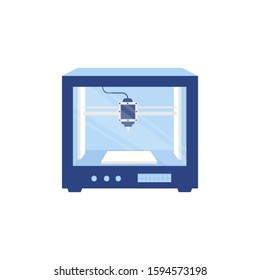 3D printer isolated on white background. Flat designe. Vector stock illustration.