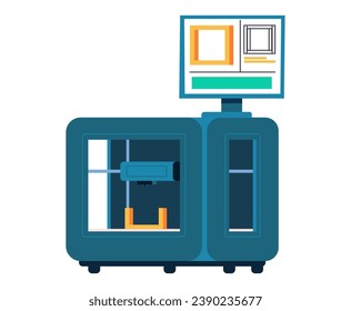3D printer machine equipment isolated concept. Vector flat graphic design illustration