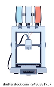 3d printer machine with filament spools in flat style isolated on white background. Vector illustration