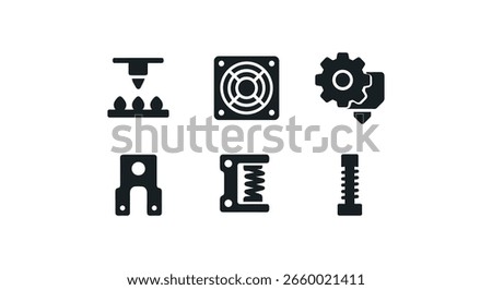 3d printer machine silhouette icon set for devices and technology