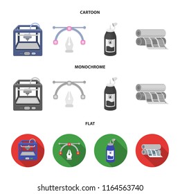 3D printer, newspaper printer, ink, pen. Typography set collection icons in cartoon,flat,monochrome style vector symbol stock illustration web.