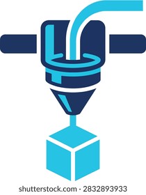 3d printer nozzle extruding blue cube vector illustration
