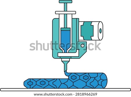 3D printer nozzle extruding blue material to create a complex geometric pattern structure.