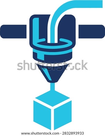 3d printer nozzle extruding blue cube vector illustration