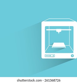 3D printer on blue background, flat and shadow theme