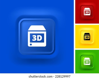 3D Printer on Blue Bevel Square Button