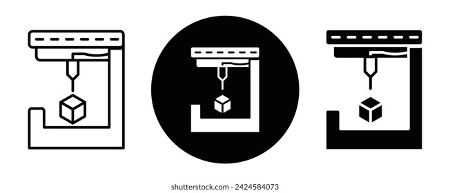 Colección o conjunto de iconos de esquema de impresora 3D. Impresora 3D Linea delgada vectorial