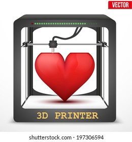 3D Printer To Print Three-dimensional Models For The Internal Organs. Heart Transplant. Vector Illustration.