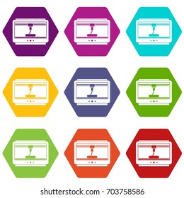 3D printer printing cup icon set many color hexahedron isolated on white vector illustration