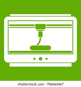 3D printer printing cup icon white isolated on green background. Vector illustration