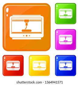 3D printer printing cup icons set collection vector 6 color isolated on white background