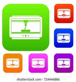 3D printer printing cup set icon color in flat style isolated on white. Collection sings vector illustration