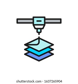 3d printer, printing flat color line icon. Isolated on white background